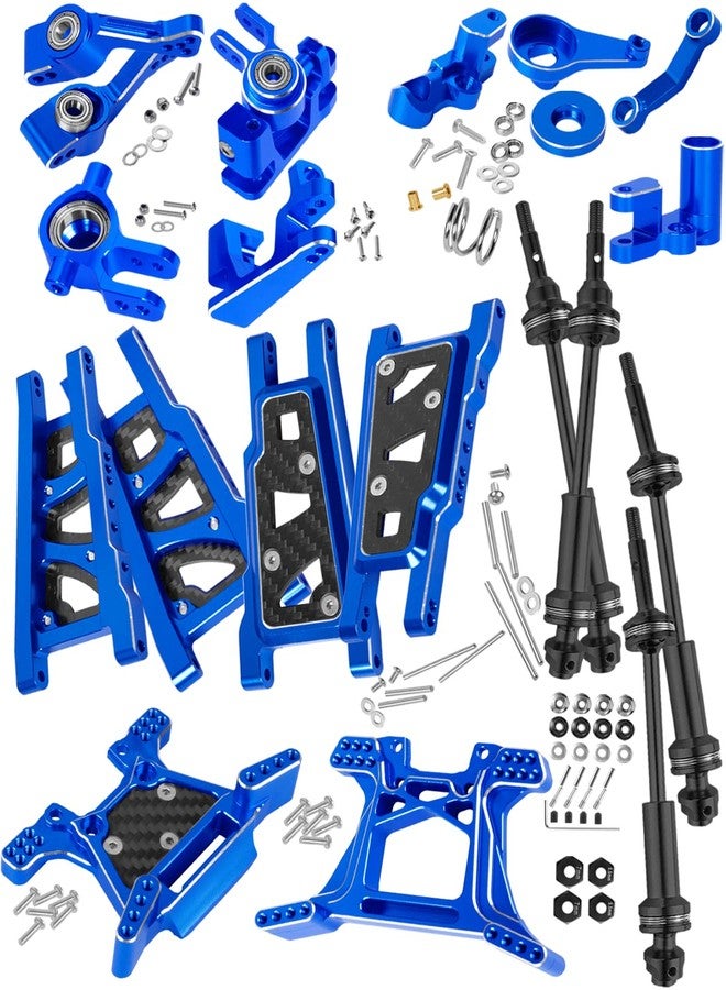 قطع غيار RCHuiWow RC المُحسّنة لسيارة Rustler 4x4 4WD بمقياس 1/10 (رقم 67164-4): عمود نقل الحركة، أذرع التعليق، كتل التوجيه، كتلة الكاستر، حوامل المحور الخلفي، أبراج امتصاص الصدمات، كتلة التوجيه، لون أزرق داكن - Image 1